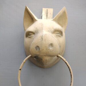 Wisteria 3D pig head towel holder. Cast iron